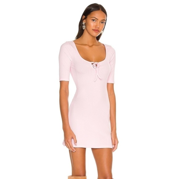 NEW Lovers  + Friends JAZLYN MINI DRESS {$128 Retail} Pink Ribbed Tie Bust XXS - Picture 11 of 11